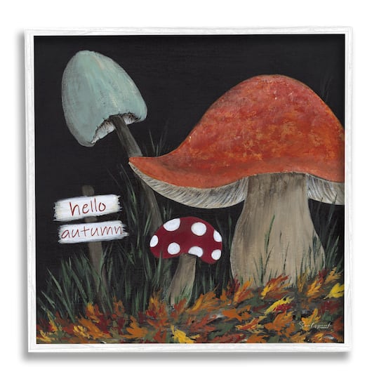 Stupell Industries Hello Autumn Woodland Mushroom Forest Framed Giclee Art
